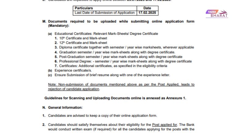 Bank Of Maharashtra Recruitment 2025 required document